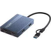 slomart ACASIS USB-C na Dual HDMI DisplayLink adapter, 4K@60Hz, 2 HDMI, 100W PD, za Mac M1/M2/M3/Neo, USB A/C, Phantom Grey