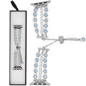 Nova zapestnica Slider Clasp s tremi verižnimi biseri in kristalno modro zaponko za Apple Watch 38/40/41 mm, srebrno-modra