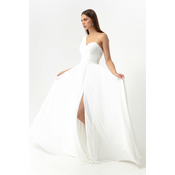 Lafaba Womens White One-Shoulder Slit Long Evening Dress