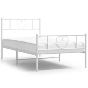 Vidaxl Kovinski posteljni okvir z vzglavjem in vznožjem bel 75x190 cm