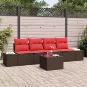 vidaXL vidaXL Kavčna garnitura z blazino 5 pcs Rjava poli ratan, (5000154562)