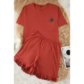Trendyol Curve Brick Cat Printed Knitted Pajama Set