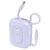 DUDAO Powerbank K32 10.000 mAh z vgrajenim kablom USB-C–iPhone Lightning 22,5 W – vijoličen