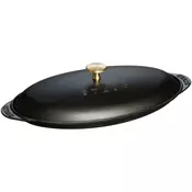 Oval cast iron oven dish, with lid, 31cm/0.7L, Black - Staub