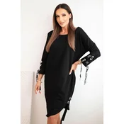 Kesi Asymmetrical womens dress with decorative ribbons and 3/4 sleeves, color