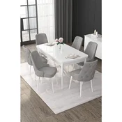 Hanah Home trpezarijski set Nex, sto na razvlacenje i 6 stolica, bela ploca, siva tkanina Babyface