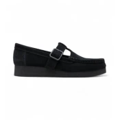 Clarks za ženske. 26183153 Črni usnjeni čevlji Wallabee (37), Črna, 1 do 3 cm, Semiš, Zaponka, Priložnostno