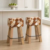 vidaXL Barski stol 2 kos Rjav patchwork 44 x 33 x 74 cm Pravo usnje