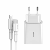 ZIDNI PUNJAC ZA MOBITEL I TABLET BASEUS SPEED NETWORK CHARGER PD18W + CABLE LIGHTNING WHITE