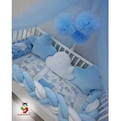 Bubamara037 Set posteljine za krevetac sa ogradicom od pletenica Meda avijaticar, Bez držaca, Svetloplavi