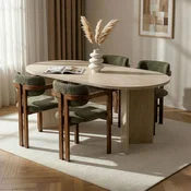 HANAH HOME Set Trpezarijski sto i 4 stolice Meridia 4 Travertine Walnut Green