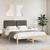 Vidaxl Posteljni okvir z oblazinjenim vzglavjem Taupe 135 x 190 cm