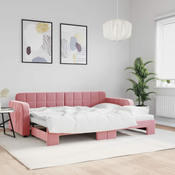 Greatstore Izvlečna dnevna postelja roza 80x200 cm žamet