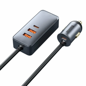 Ultra brzi autopunjac i produžetak Baseus CCBT-A0G s dva USB-A i dva USB-C izlaza za punjenje 120W - 1.5m - crni