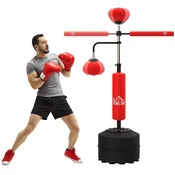 HOMCOM Vreča za boks na tleh 4 v 1, vreča za boks na tleh z 2 hitrostnima žogama, vrtljiva palica za reflekse, nastavljiva višina od 160-230cm, za telovadnico doma MMA thai odrasli, rdeča