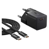 Baseus GaN5 Mini brzi punjač 25W, USB Type-C, crni + 100W USB Type-C, kabel 1m P10110909113-01