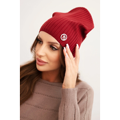 Kesi Womens ribbed cap with a decorative button made of wool and modal burgundy