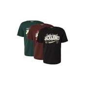 JACK & JONES Majica rjava / temno zelena / črna / bela