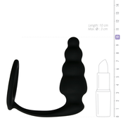 Cock Ring with Ribbed Anal Plug, Black