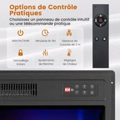 Costway Električni kamin grelec 18 palcev 750W/1500W z daljinskim upravljalnikom, 7 barv plamena, 5 stopenj svetlosti