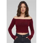 Womens Off Shoulder Glitter Long Sleeve Burgundy