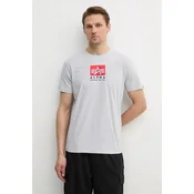Bombažna kratka majica Alpha Industries Satin Logo T moška, siva barva, 148513