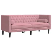 Vidaxl Kavč chesterfield z vzglavniki dvosed roza žamet