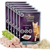 Vrečka NUEVO CAT Sterilised Poultry & Rice 6x85 g, 5 + 1 GRATIS