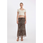 DEFACTO A-Line Leopard Patterned High Waist Cotton Lined Tulle Maxi Skirt