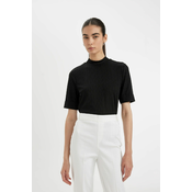 DEFACTO Black Regular Fit Half Turtleneck Smart Ribbed Camisole Basic Plain Short Sleeve T-Shirt