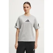 Bombažna kratka majica adidas Z.N.E. ženska, siva barva, JD9590