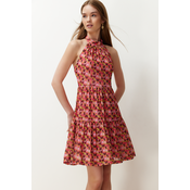 Trendyol Multicolored Special Textured Abstract Printed Stretchy Knitted Mini Dress with Ruffles Skirt