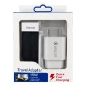 Punjac USB-A na USB-C kablom, 15 W, Belo-crni