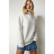 Happiness Istanbul Womens Ecru Stand-Up Collar Basic Shark Sweatshirt