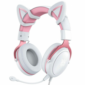 slomart igralne slušalke x10 cat ears usb roza in bela (žične)