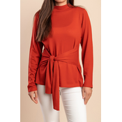 Plus size pletena majica z okrasnim vozlom, opečnata