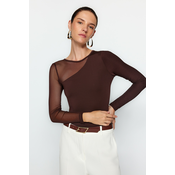 Trendyol Brown Tulle Detailed Snap Snap Elastic Pleteno Bodysuit