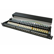 XtendLan Patch panel 19, 24 priključkov, zaščiten, C5E, dvojni, 2xAu, z LED iskanjem