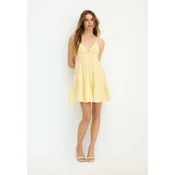Stradivarius Kratka Lepršava Haljina S Vezanjem Straga Pastel Yellow M