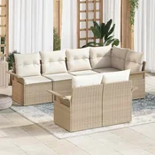 vidaXL vidaXL Vrtna sedežna garnitura z blazino 7 pcs Bež poli ratan, (5000145870)