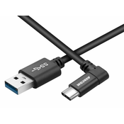 Kabel za prenos podatkov in polnjenje USB - USB Type-C, 100 cm, 90° priključek, črn
