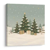 Slika praznična pokrajina z božičnimi drevesci - 70x70