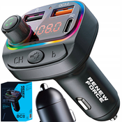 Auto FM transmiter LCD bluetooth i punjač 12-24V 2x USB Quick Charge 3.0 RGB