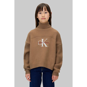 Otroški bombažen pulover Calvin Klein Jeans rjava barva, IG0IG03047