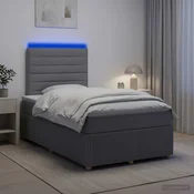 vidaXL LED posteljni pod z vzmetnico Svetlo siva 120 x 200 cm Blago