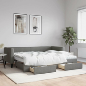 Greatstore Izvlečna dnevna postelja s predali temno siva 80x200 cm blago