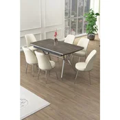 Hanah Home trpezarijski set Poy, sto na razvlacenje i 6 stolica, antracit ploca Irony, hromirane noge, krem tkanina Babyface