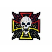 shumee Našitek Lobanja Plamen Križ - Samolepilna podlaga - Vezen našitek/Značka/Emblem