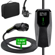 JUNSUN Prenosna stenska polnilna postaja za električna vozila (EV) – Tip 2, 16A, 1-fazna, 3,5 kW, nastavljiv tok, 4 m kabel, črna, (21989618)