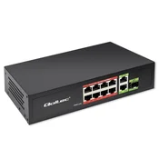 Qoltec Neupravljano stikalo FAST Ethernet omrežno stikalo 8x RJ45 PoE 2x RJ45 uplink 1x SFP | 120 W | 1000 Mb/s